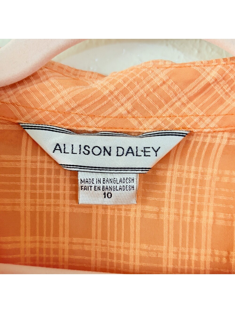 Gardencore Button-Up Blouse Orange Monochrome Checkered Top Size 10 - Picture 4 of 5